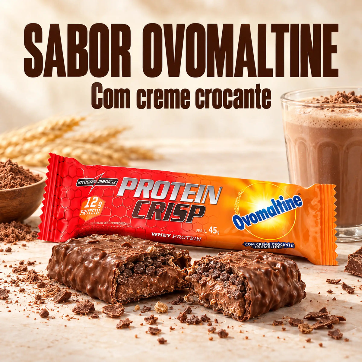 Protein Crisp Bar Integralmédica 45g sabor Ovomaltine com creme crocante