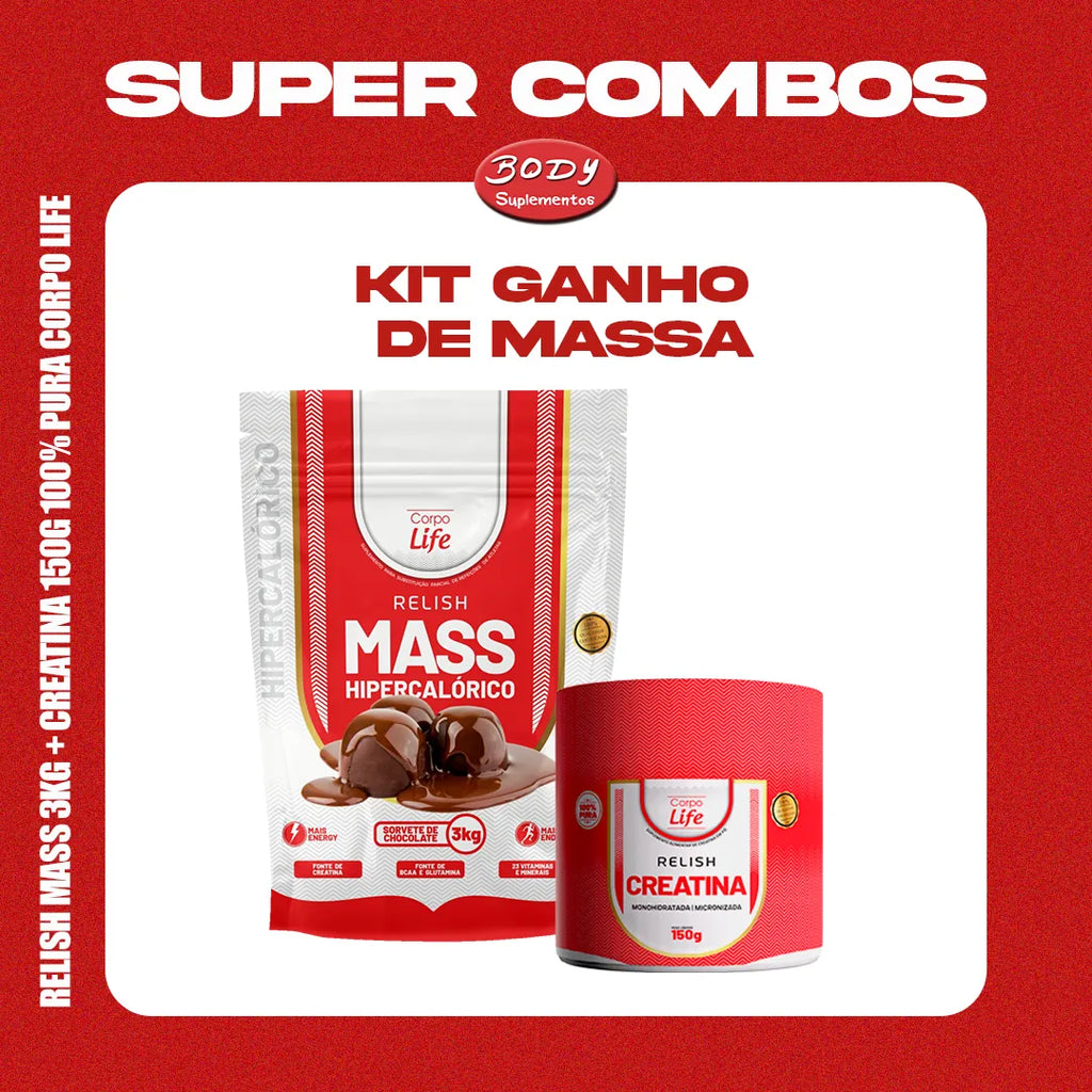 Kit ganho de Massa: Relish Mass 3kg + creatina 150g 100% pura Corpo Life Corpo Life - imagem 1