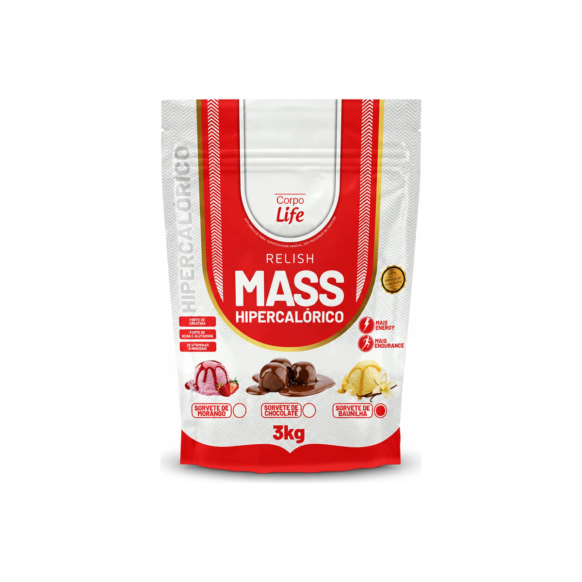 Relish Mass Hipercalórico Corpo Life 3kg sabor baunilha
