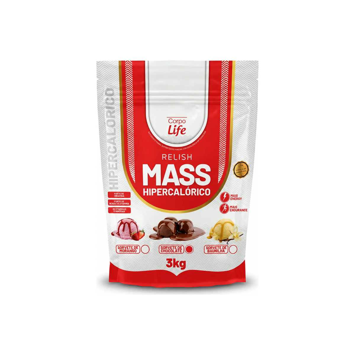 Relish Mass Hipercalórico Corpo Life 3kg sabor chocolate