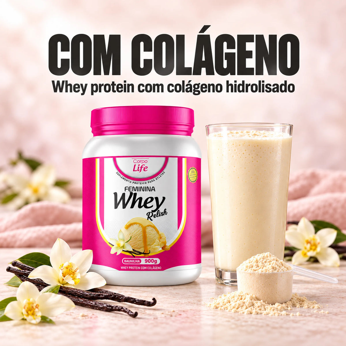 Relish Whey Feminina Corpo Life 900g com colágeno hidrolisado