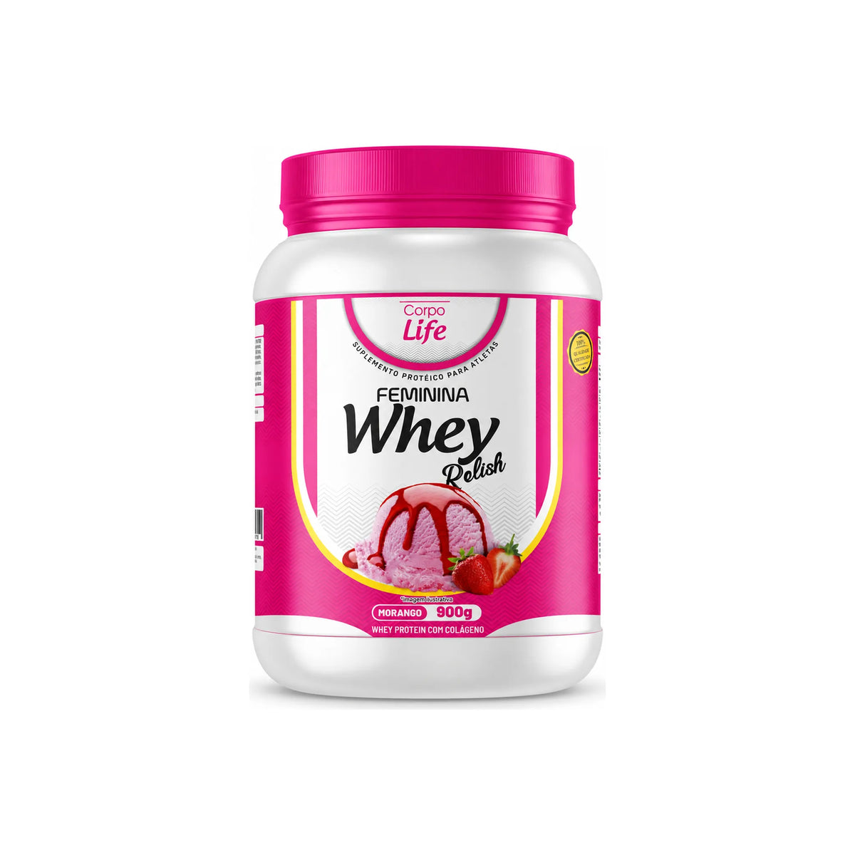 Relish Whey Feminina Corpo Life 900g sabor morango