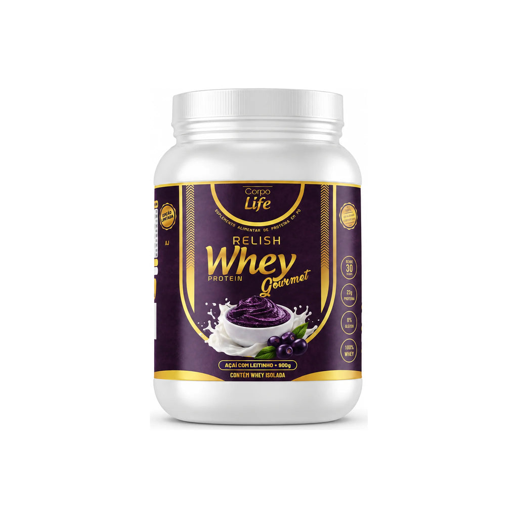Relish Whey Protein Gourmet Corpo Life 900g sabor açaí com leitinho