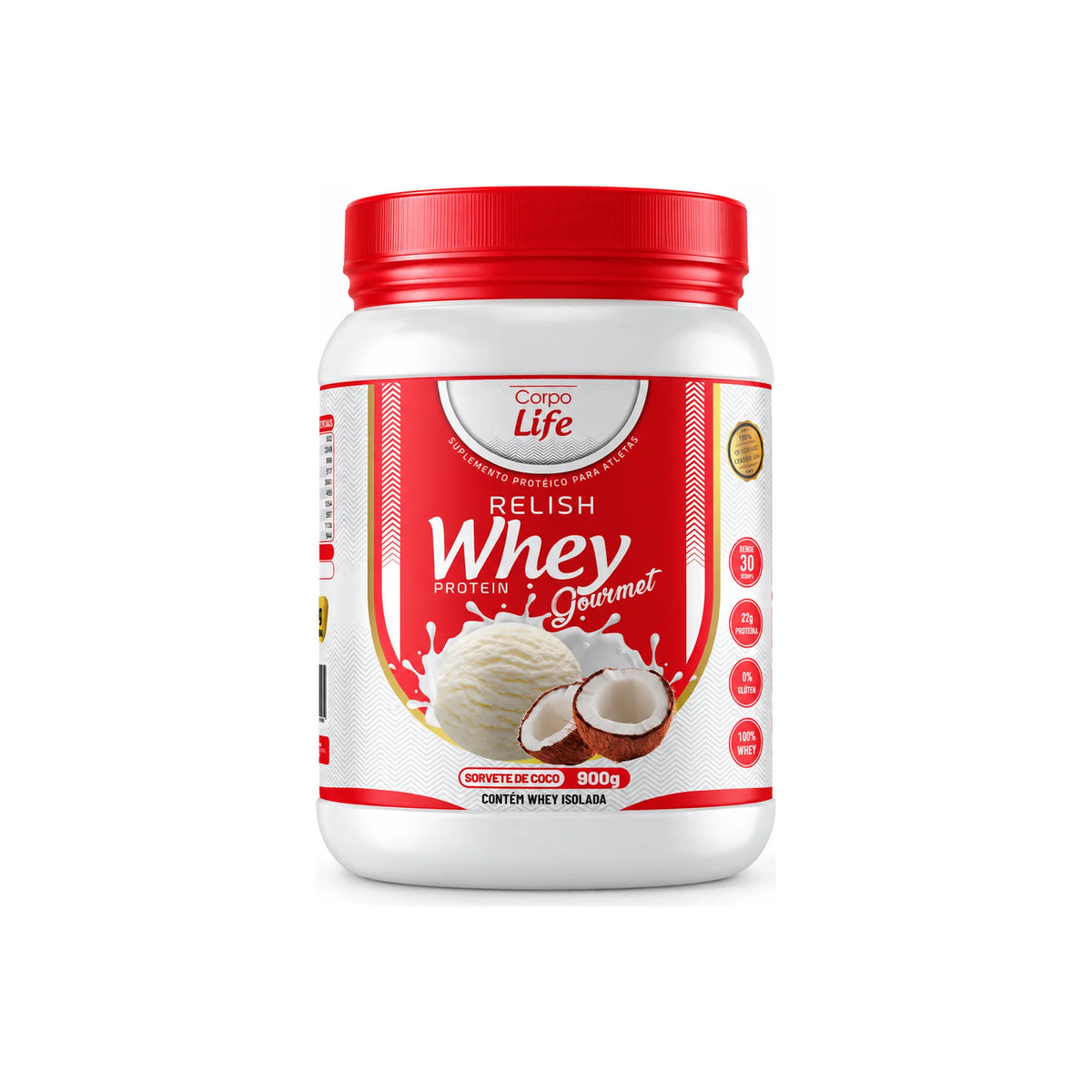 Relish Whey Protein Gourmet Corpo Life 900g sabor coco