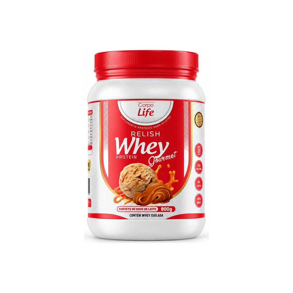 Relish Whey Protein Gourmet Corpo Life 900g sabor doce de leite