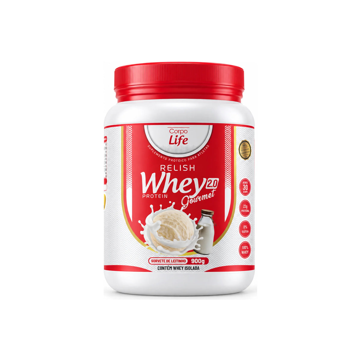 Relish Whey Protein Gourmet Corpo Life 900g sabor leitinho 2.0