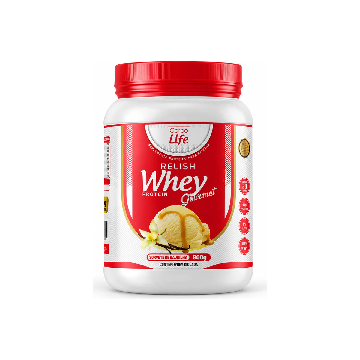 Relish Whey Protein Gourmet Corpo Life 900g sabor sorvete de baunilha