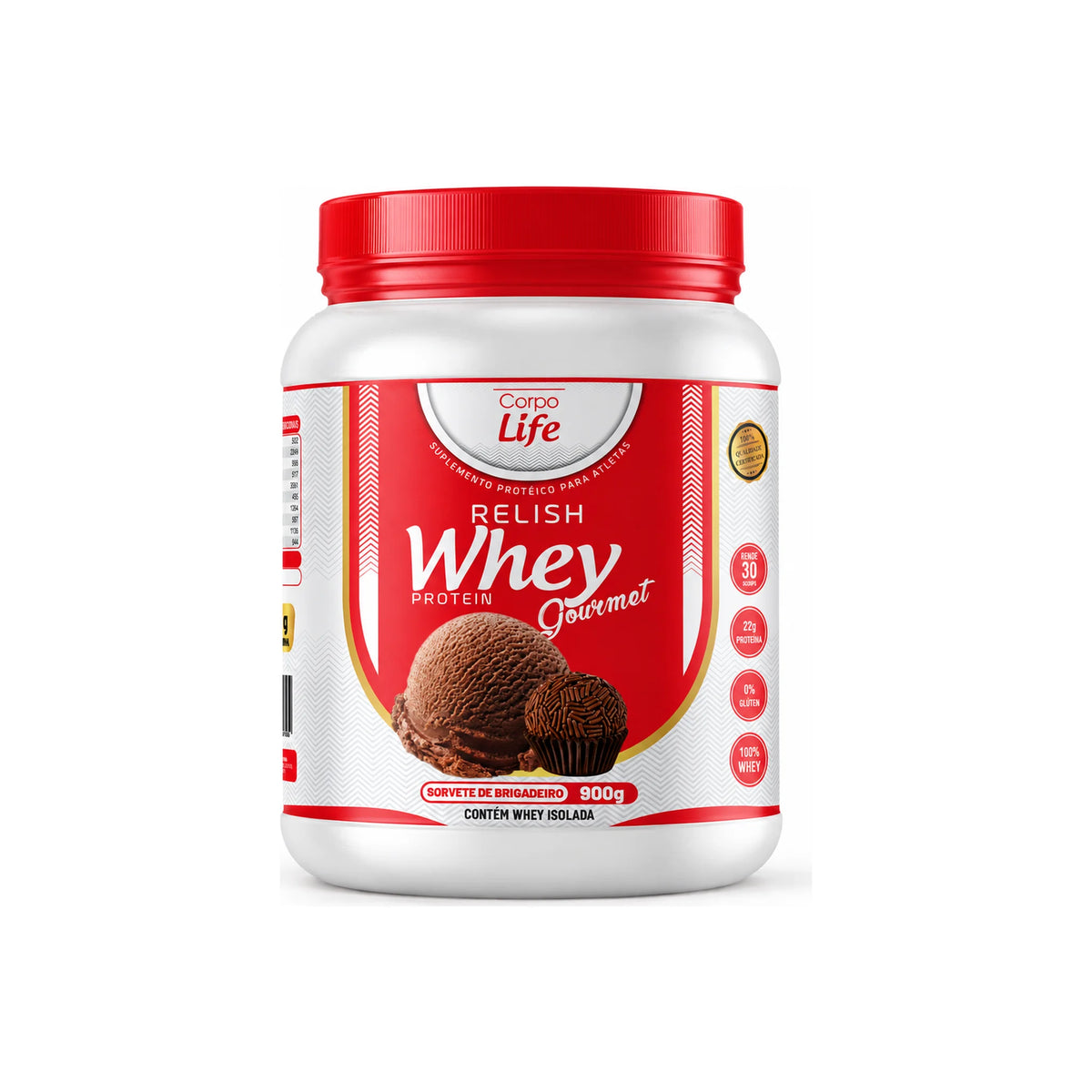 Relish Whey Protein Gourmet Corpo Life 900g sabor sorvete de brigadeiro