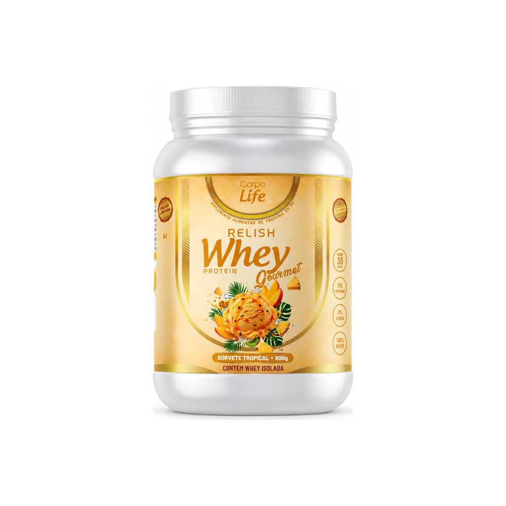 Relish Whey Protein Gourmet Corpo Life 900g sabor sorvete tropical
