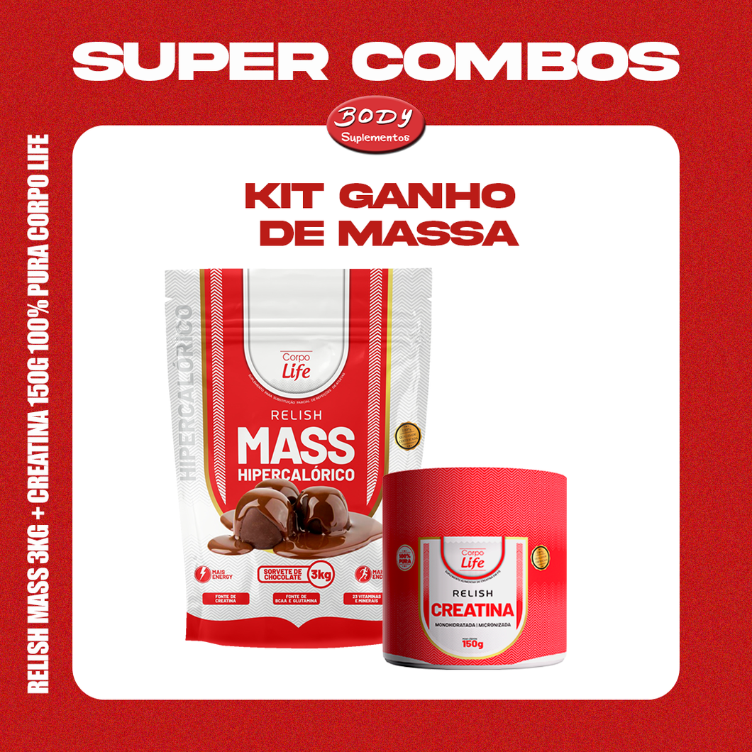 Kit ganho de Massa: Relish Mass 3kg + creatina 150g 100% pura Corpo Life