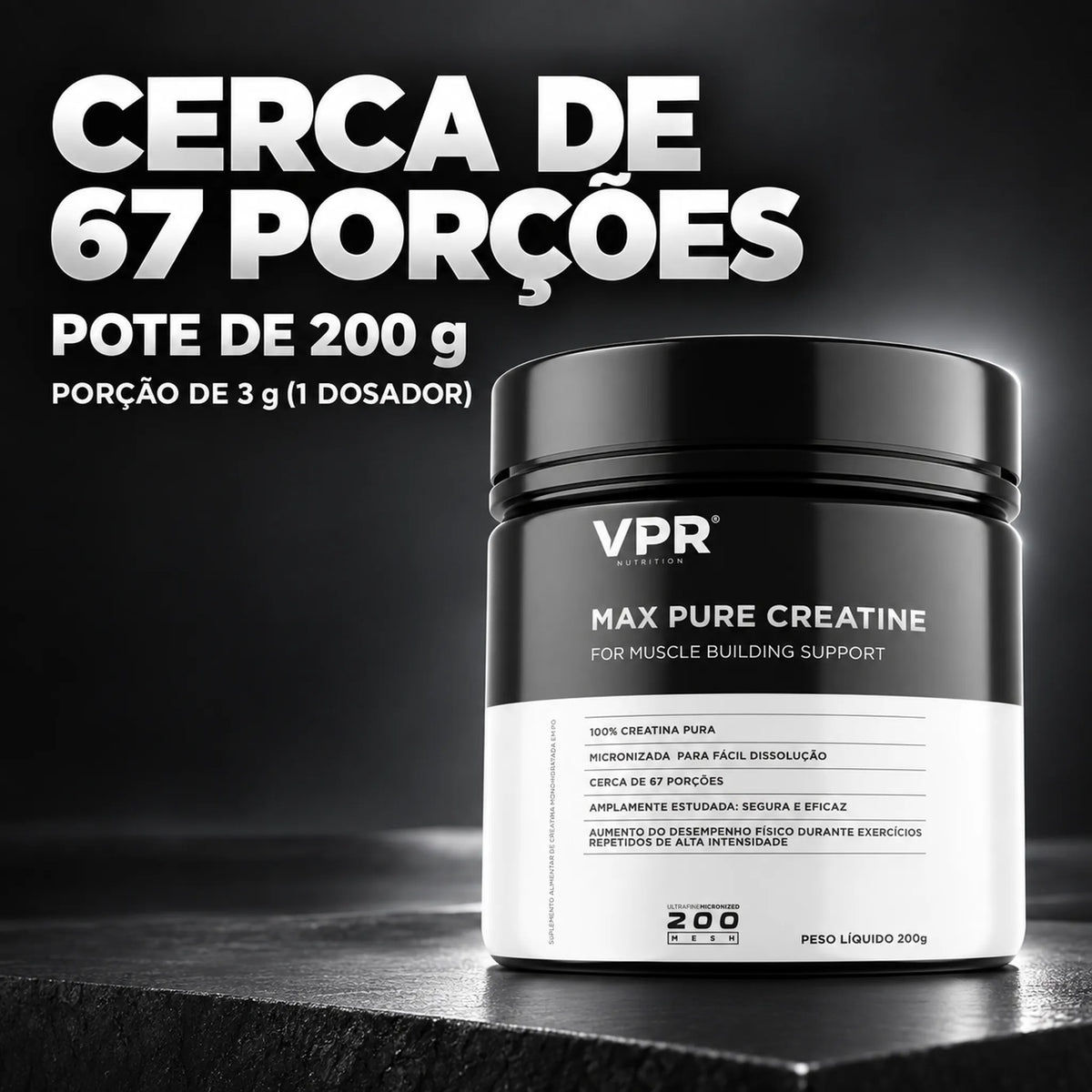 Max Pure Creatine 200g VPR Nutrition com cerca de 67 porções