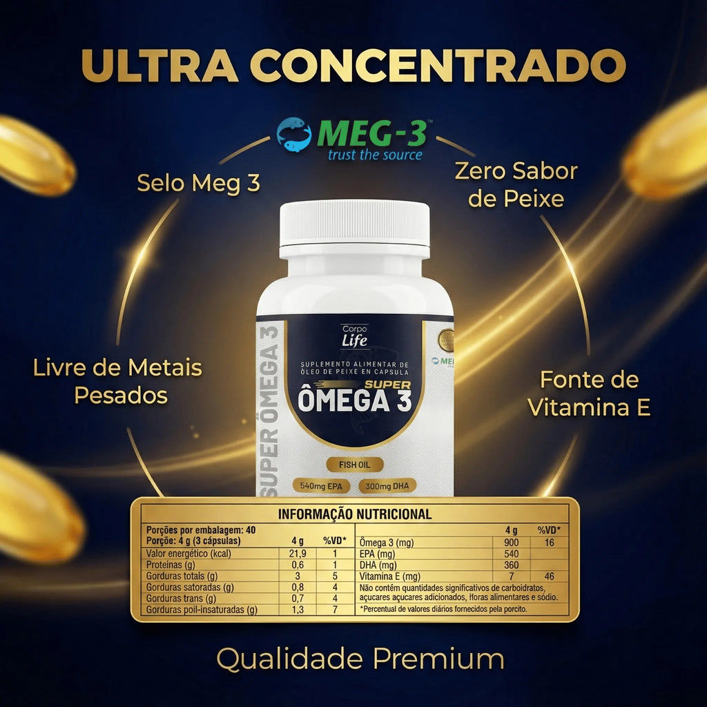 Super Ômega 3 Corpo Life 120 cápsulas Fish Oil 540 mg EPA 360 mg DHA com Vitamina E Corpo Life - imagem 4