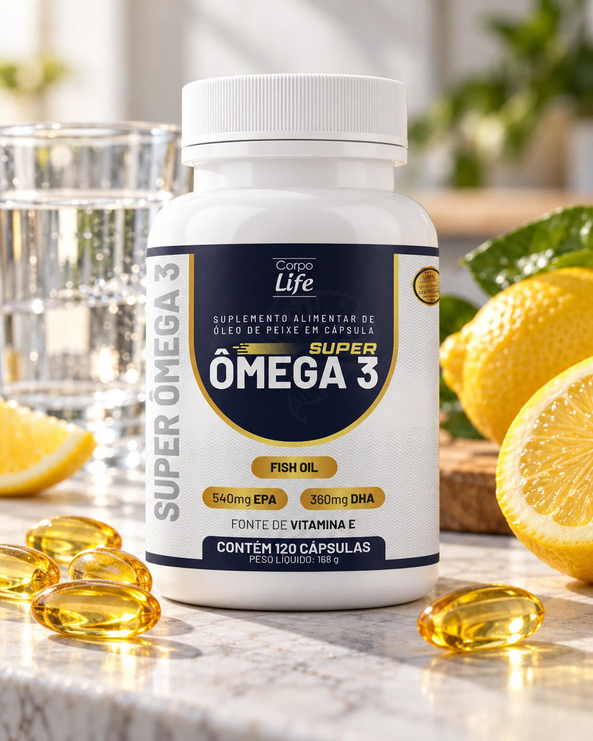 Super Ômega 3 Corpo Life 120 cápsulas Fish Oil 540 mg EPA 360 mg DHA com Vitamina E