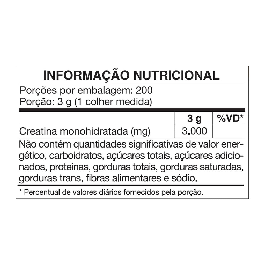 Tabela nutricional da Creatina Creatine Pouch 600g Vitafor