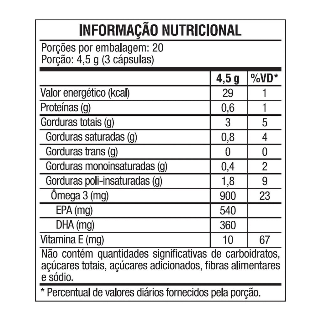 Tabela nutricional do Ômega 3 EPA DHA 60 cápsulas Vitafor