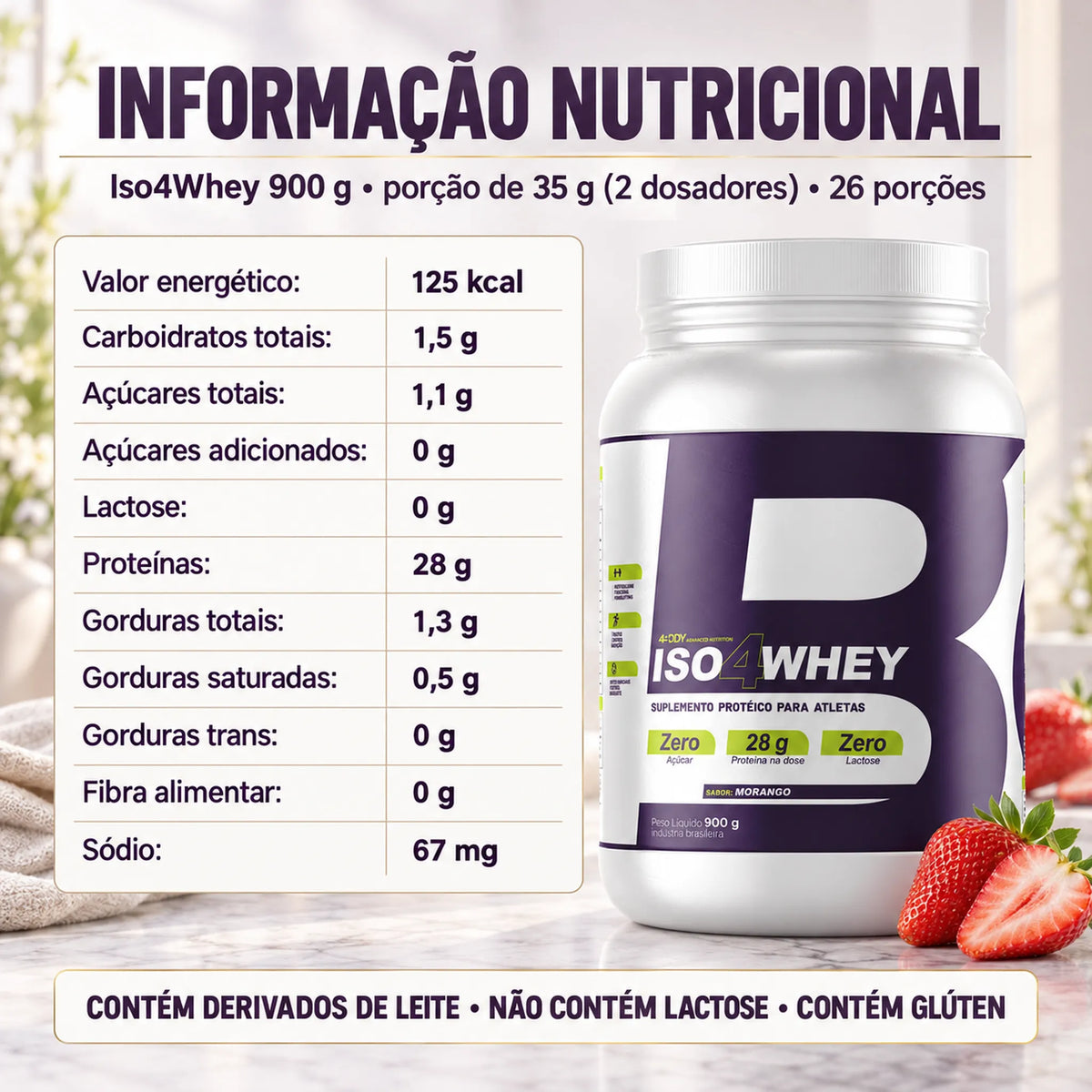 Tabela nutricional do whey isolado Iso4Whey 900g 4Body