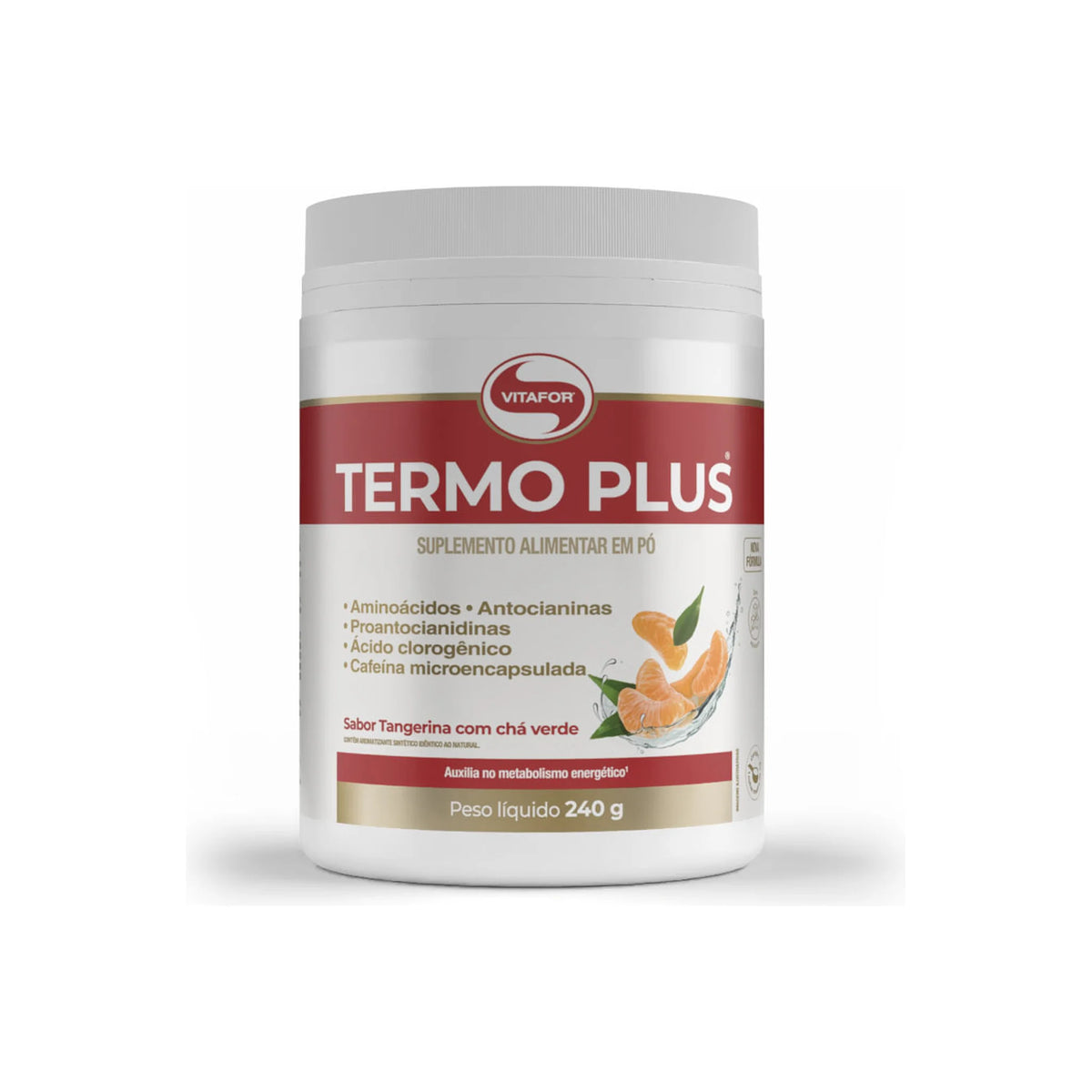 Termo Plus 240g Vitafor sabor tangerina com chá verde pote frente