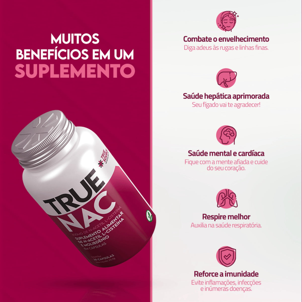 True NAC N-Acetilcisteína True Source 30 Cápsulas, foto 2