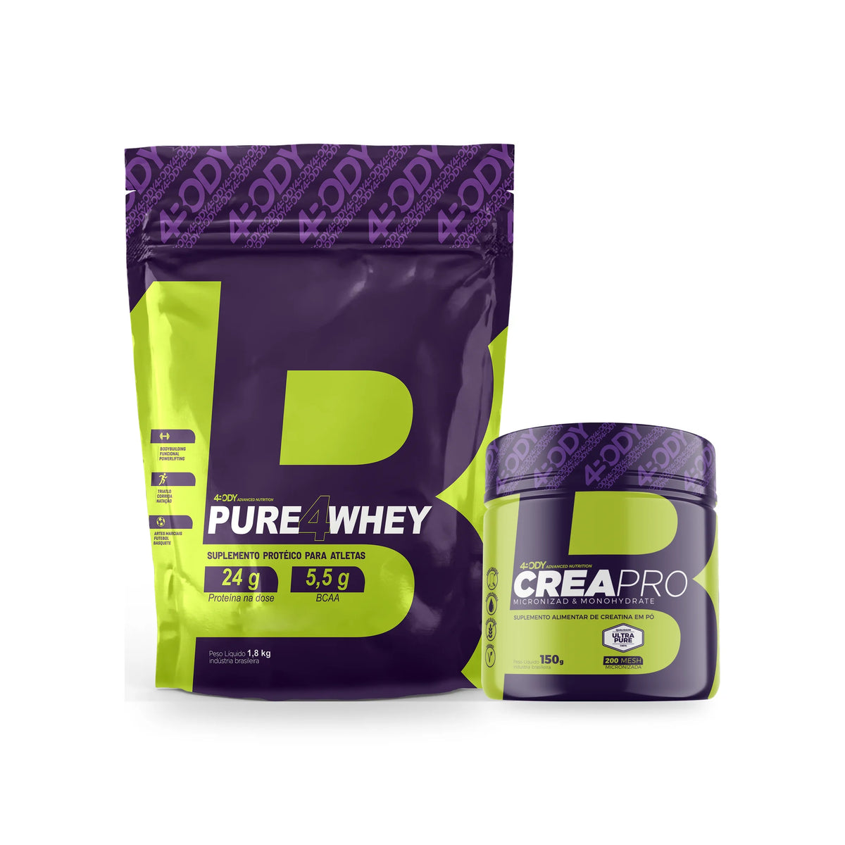4Pure Whey Refil 1,8kg Whey Protein Concentrado 4Body com Creatina Crea Pro 150g