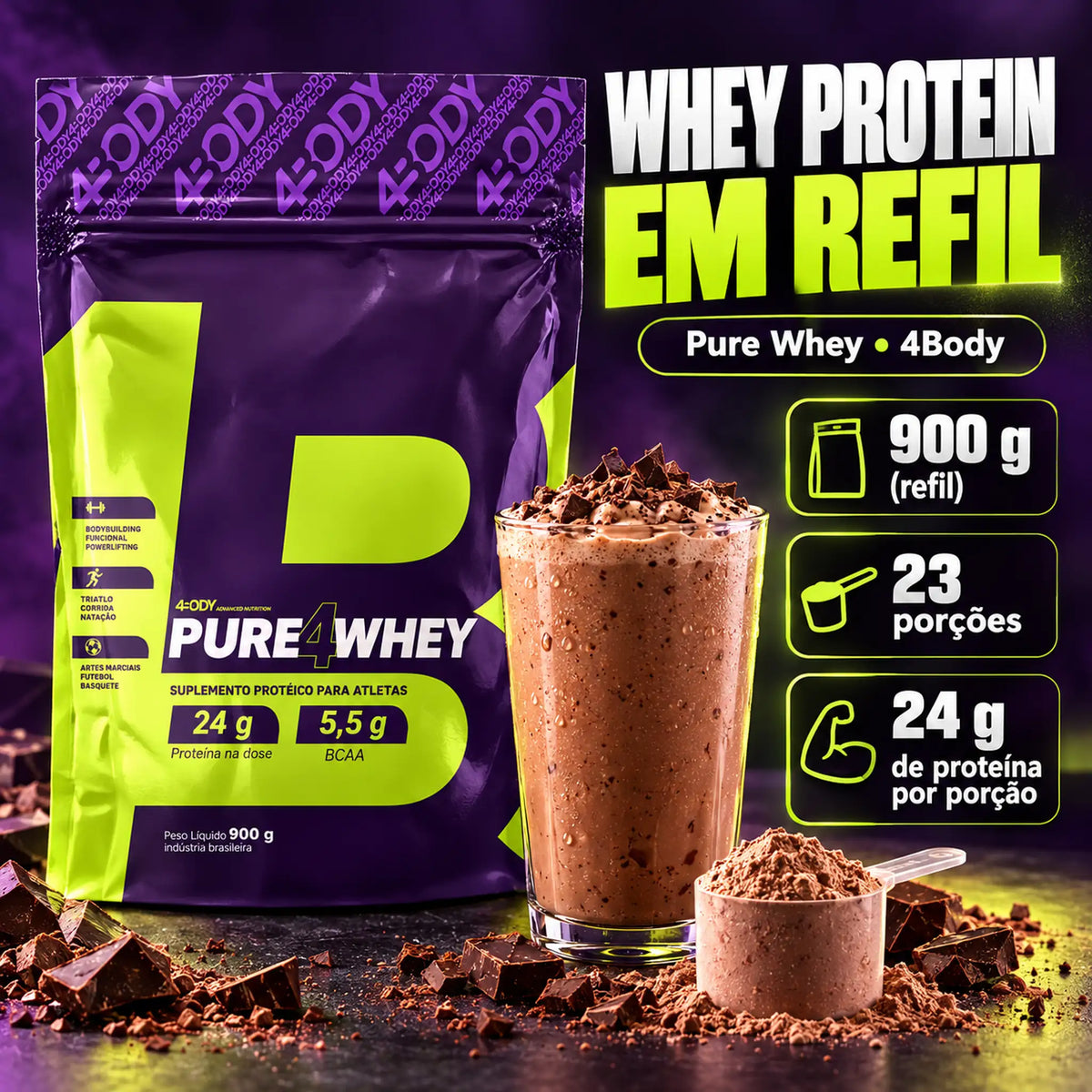 Whey protein concentrado 4Pure Whey Refil 900g 4Body Nutrition