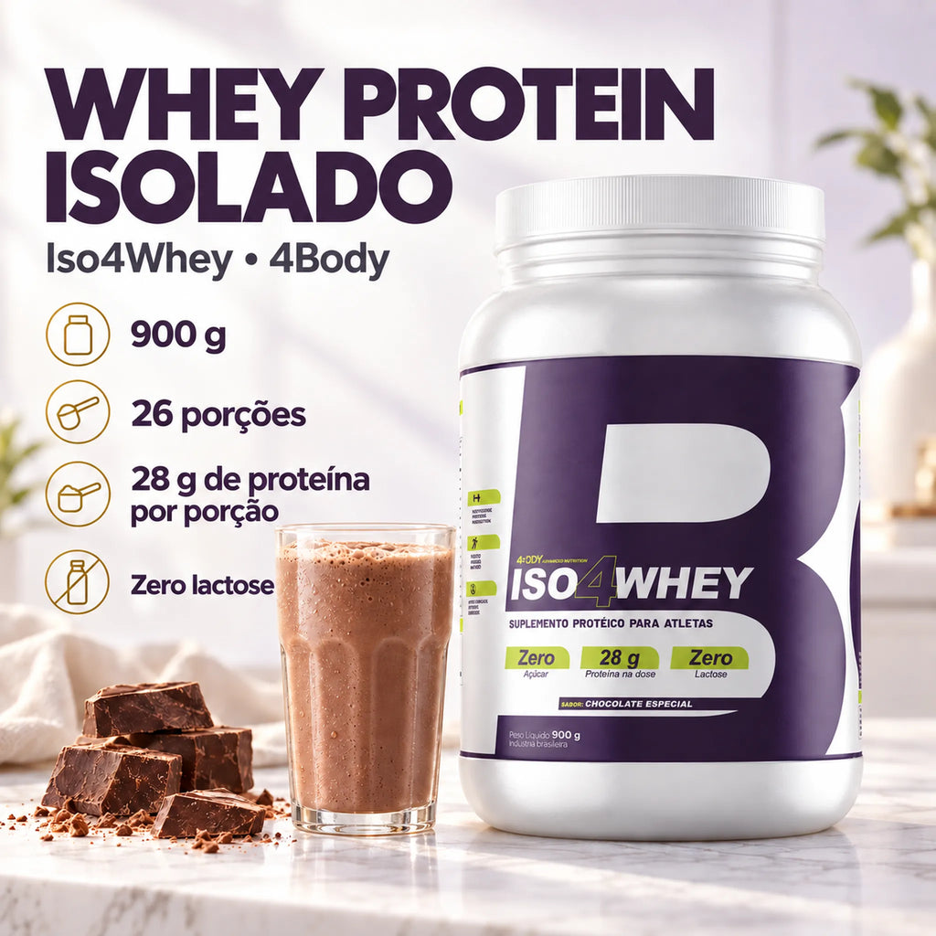 Whey protein isolado Iso4Whey 900g 4Body Nutrition com 28g de proteína e zero lactose