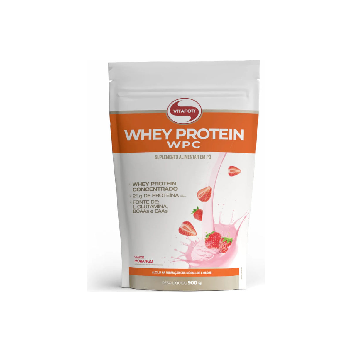 Whey Protein WPC Pouch 900g Vitafor sabor morango