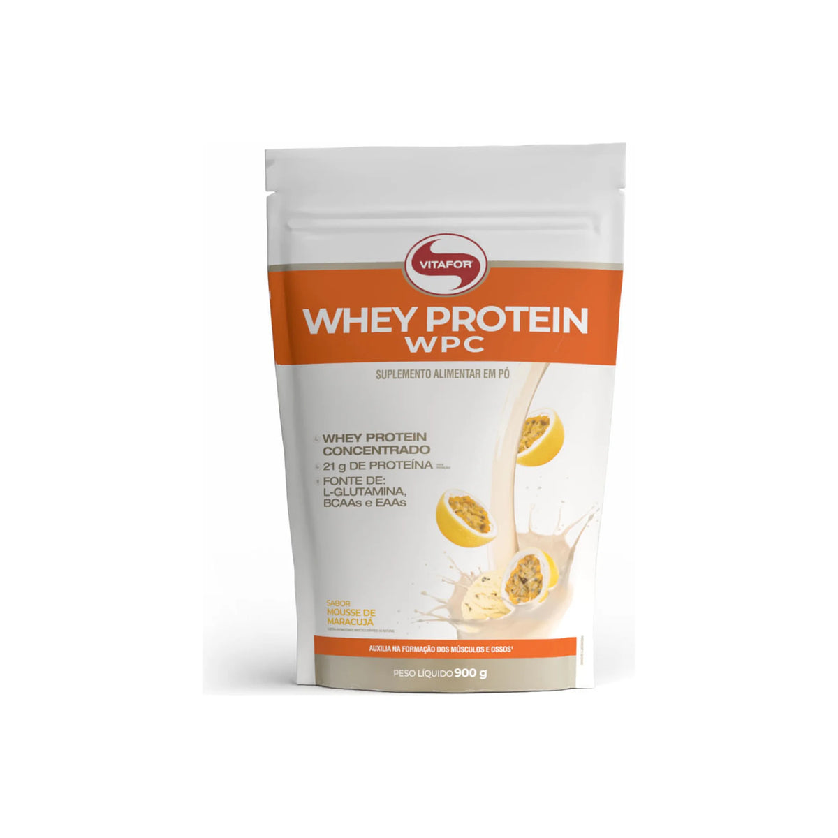 Whey Protein WPC Pouch 900g Vitafor sabor mousse de maracujá