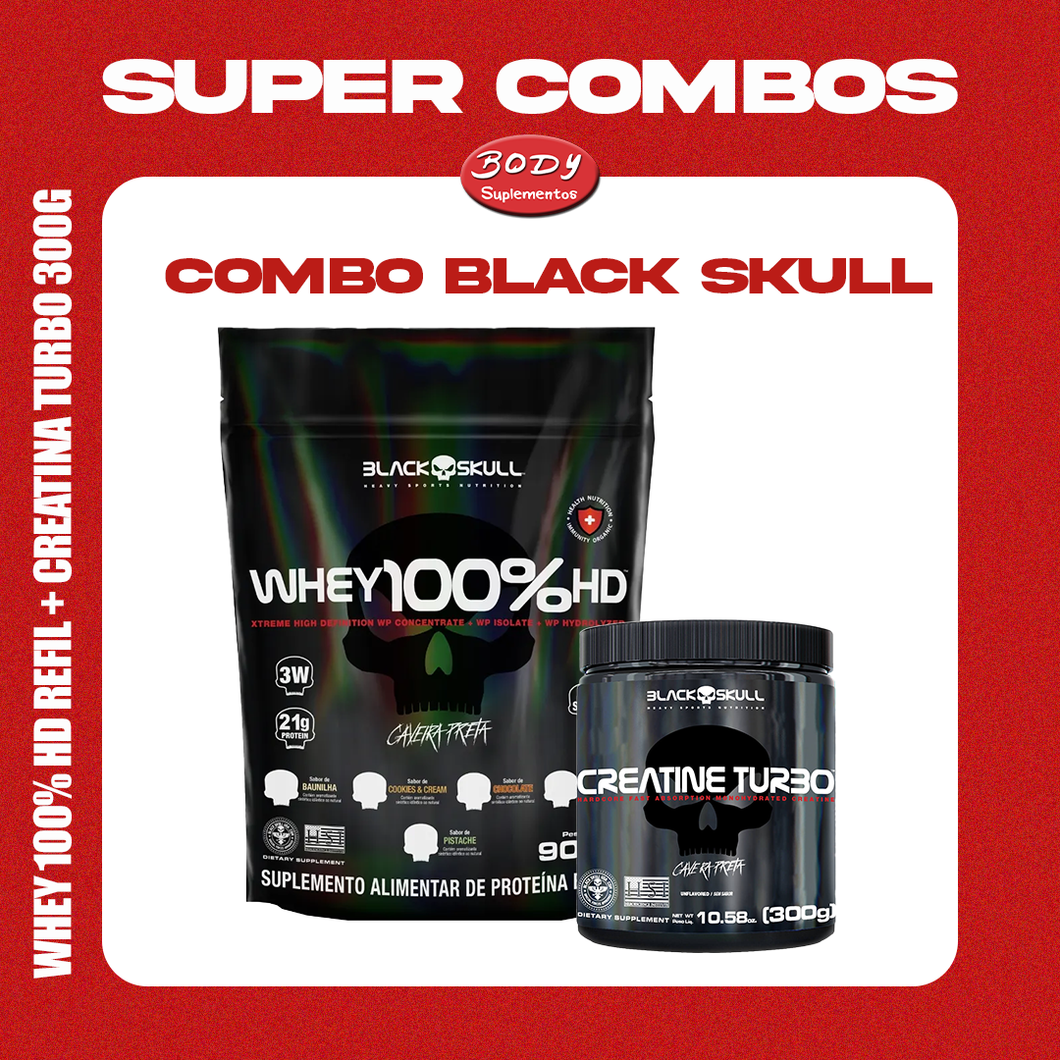 Combo Black Skull: Whey 100% HD + Creatina Turbo 300g