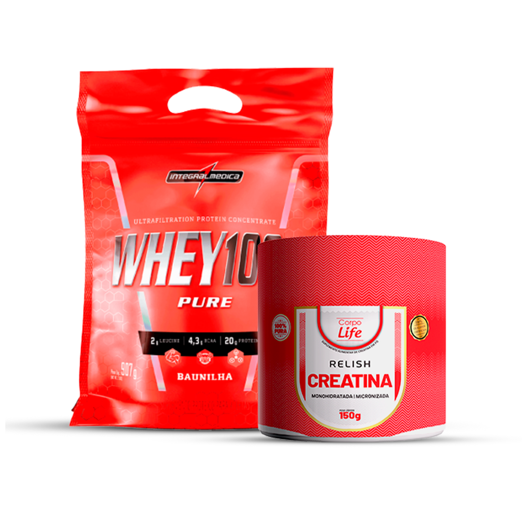 Kit Ganho de Massa Whey 100% pure Integral Medica + Creatina 150g 100% pura Corpo Life