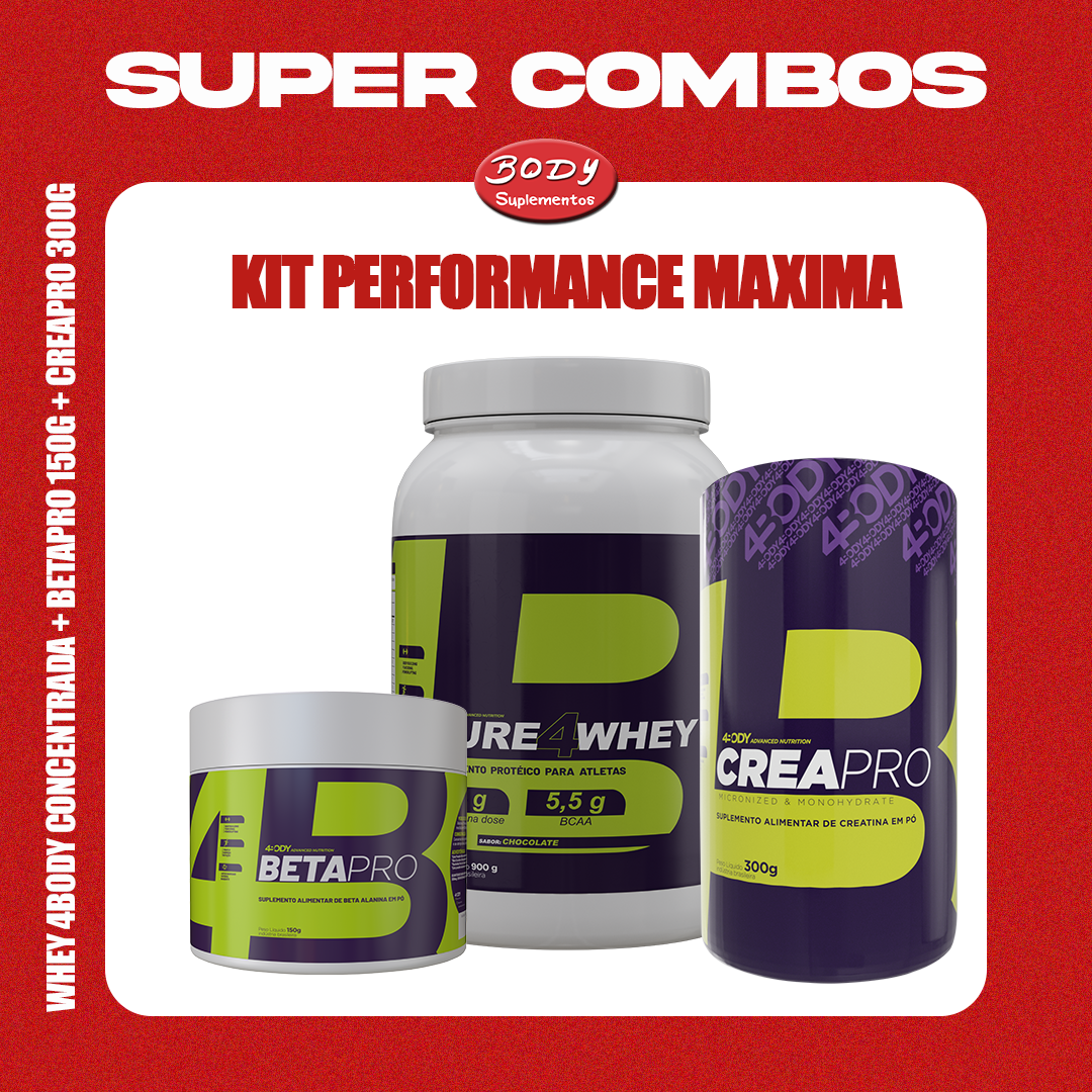 Kit Performance Máxima 4BODY Concentrada Pure4Whey 900g + BetaPro 150g ...